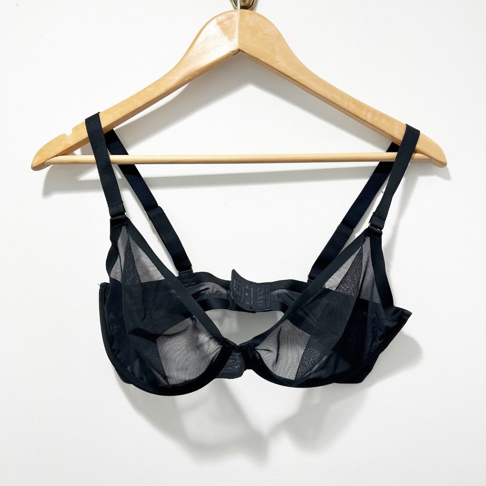 CUUP The Plunge Mesh Bra Size 34F 34DDD Black Sheer Underwire